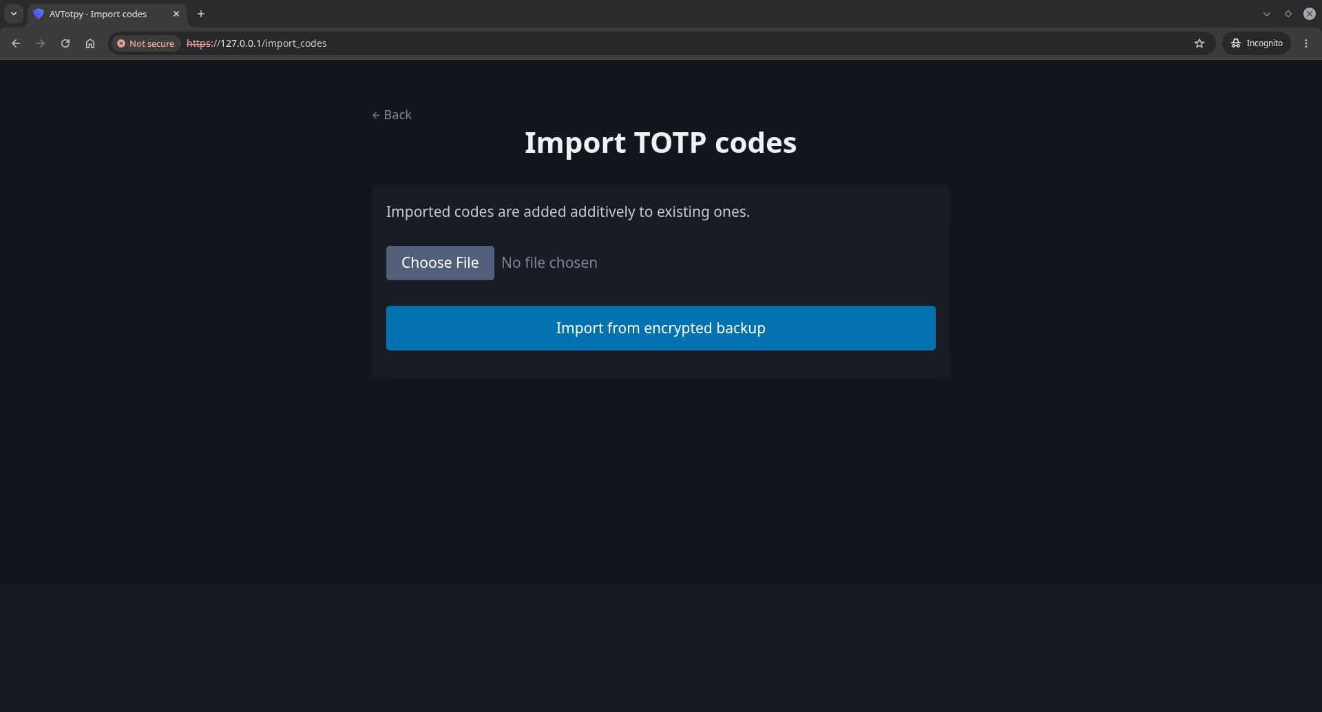 Backup codes import